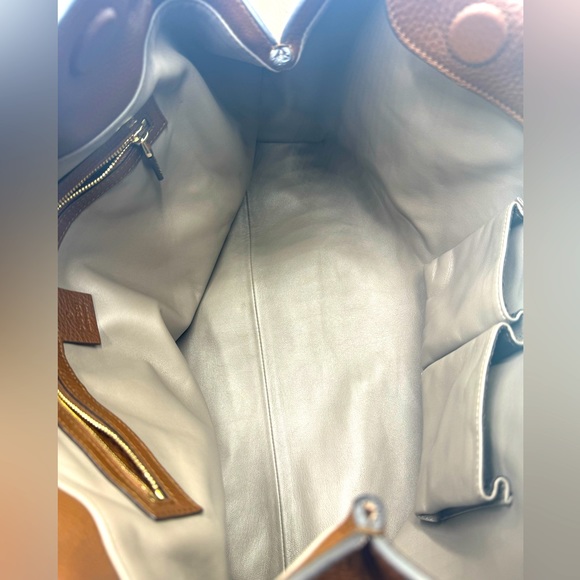 Auth Gucci Large Brown Pebbled Leather Lady Tassel Top Handle Tote Bag Preloved - Picture 12 of 15